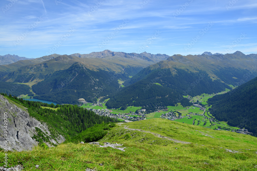 Beautiful alpine landscape with views of the  Davos. Canton Graubunden, Switzerland