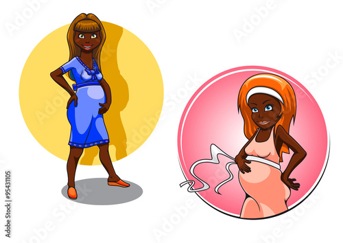 Cartoon pregnant women caresses bellies