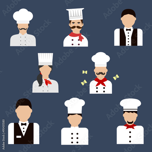 Chefs, bakers and waiters flat avatar icons