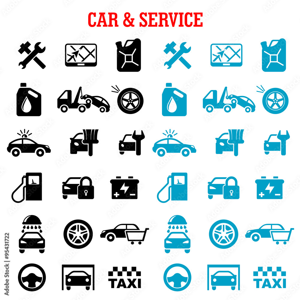 Transportation and car service flat icons Transportation and car service flat icons