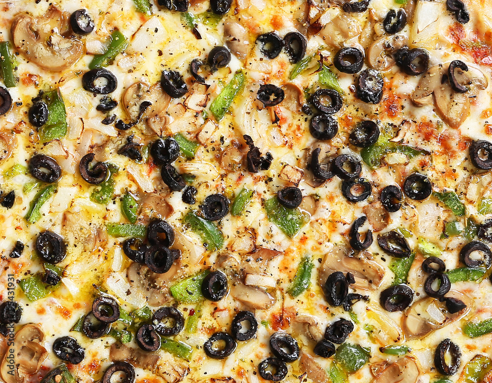 pizza with mushrooms black olives onions green pepper background pizza with mushrooms black olives onions green pepper background