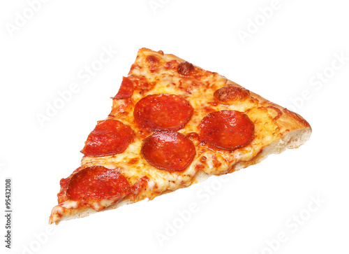Fototapeta Slice of fresh italian classic original Pepperoni Pizza isolated