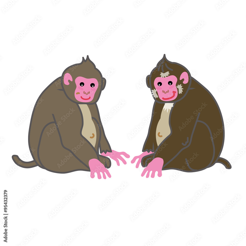 ちょっとお腹の出たおじさん風の二匹の猿のイラスト素材 Ilustracion De Stock Adobe Stock