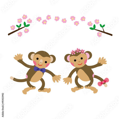 梅の花と二匹のかわいいサルの男の子と女の子のイラスト素材 Stock イラスト Adobe Stock 梅の花と二匹のかわいいサルの男の子と女の子のイラスト素材 Stock イラスト Adobe Stock