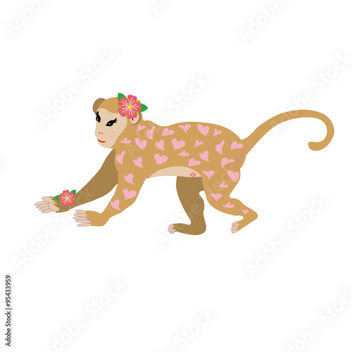 ピンクのハート模様のかわいいメスのサルのイラスト素材 Stock Illustration Adobe Stock