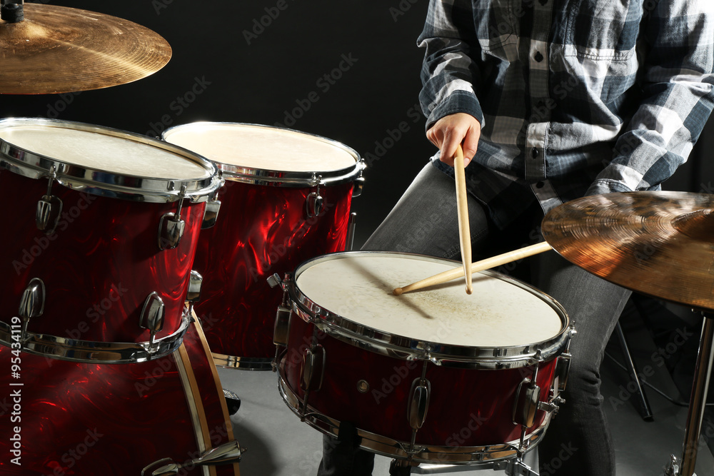 Drummer playing the drums closeup Drummer playing the drums closeup