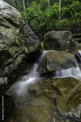 background image of water flow between big rock