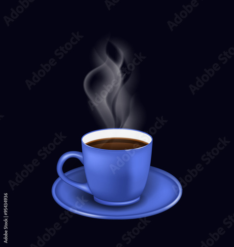 Blue coffee cup with steam