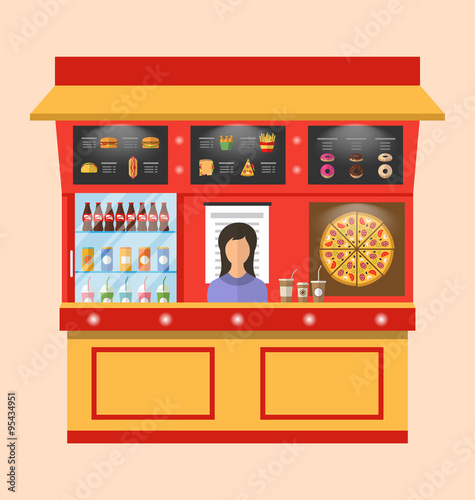 Showcase Shop of Fast Food with Seller