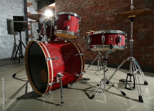 Sticker Drum set on brick wall background