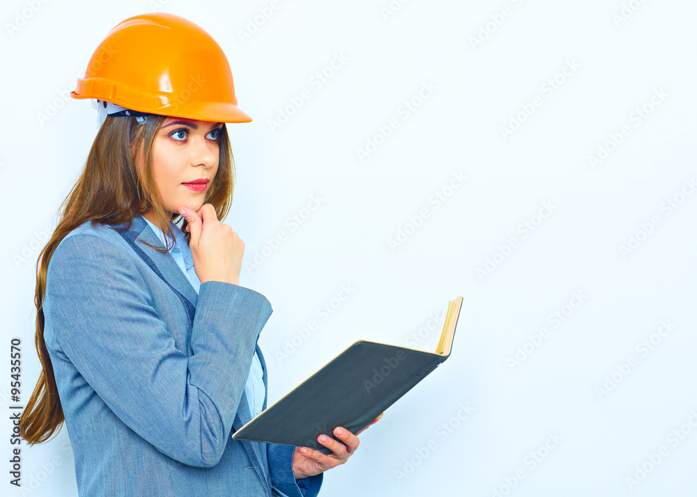 Young thinking business woman portrait. Young thinking business woman portrait.