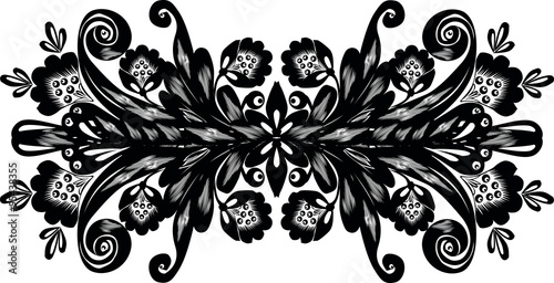 black oblong floral design on white
