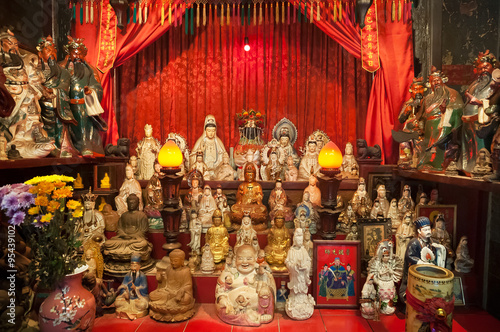 Statues on the altar of Tin Hau Temple in Causeway Bay, Hong Kong