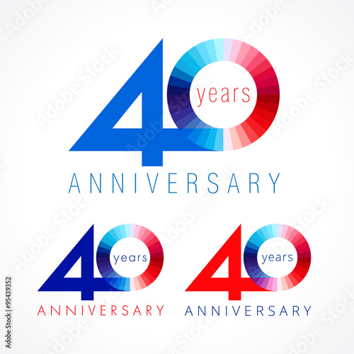 40 anniversary red and blue logo. The colorful template icon of 40th birthday.