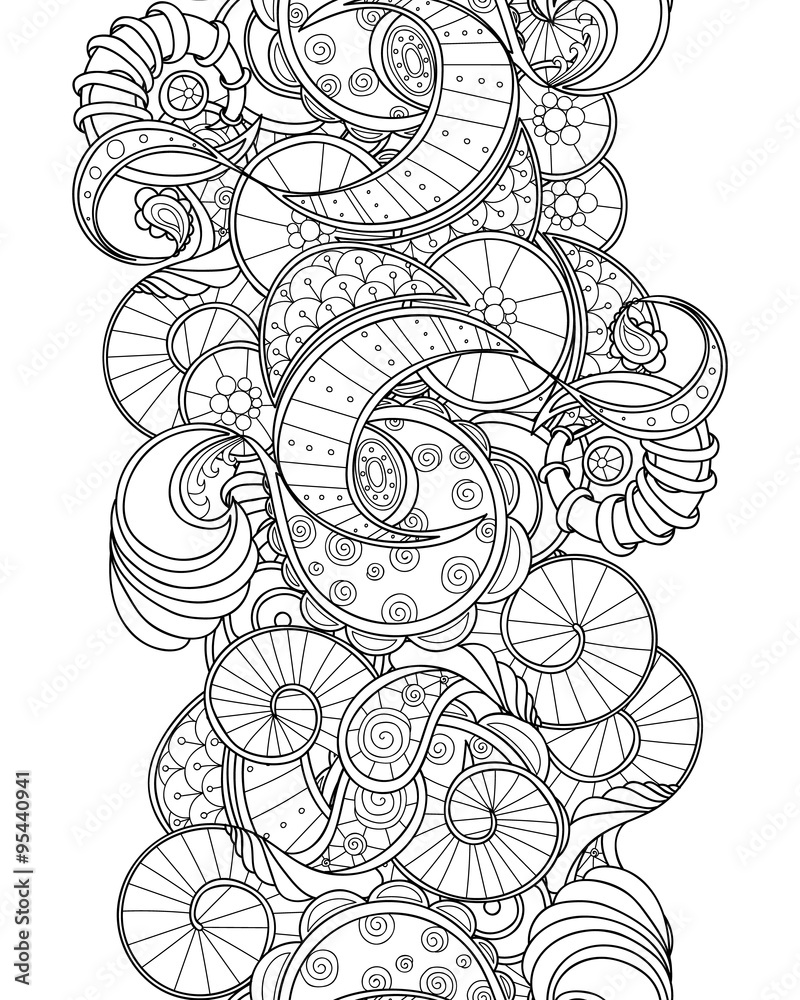 Fototapeta premium Vector abstract doodle seamless border. Zentangle style decorative design element.