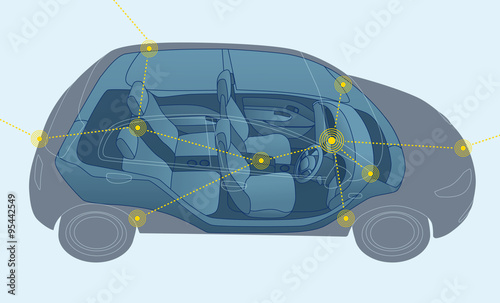 generic vehicle body and wireless network, vector illustration