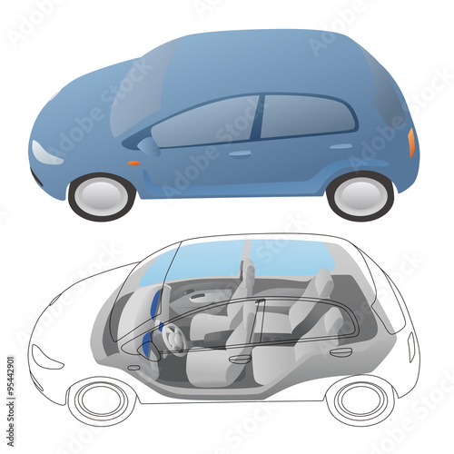 generic vehicle body and interior, vector illustration