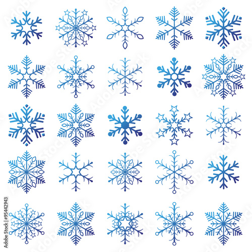 Blue Snowflakes Set White Background