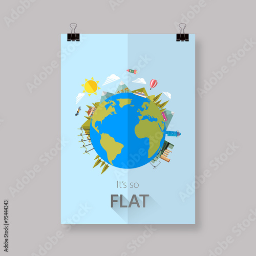 Flyer design Earth globe, eco background. Vector flat illustration