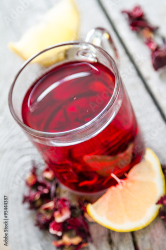 Hibiscus tea in glass cup