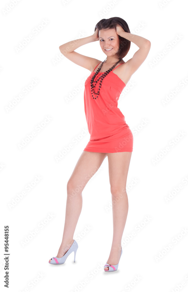 Cute female in pink dress isolated Cute female in pink dress isolated