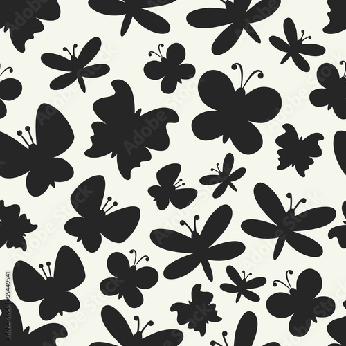 Retro seamless pattern of colorful butterfly silhouettes © Hanna