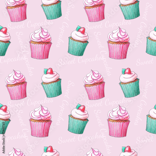 Seamless pattern with cakes