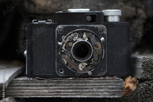 retro photocamera with broken objective