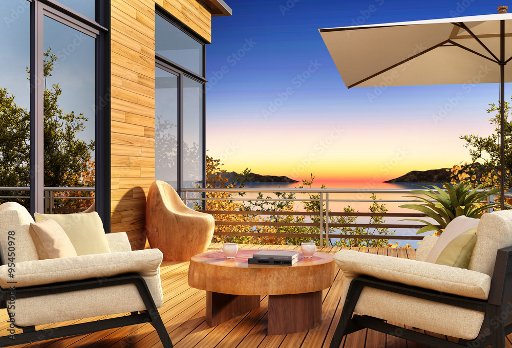 Fototapeta premium Beautiful sunset on the terrace