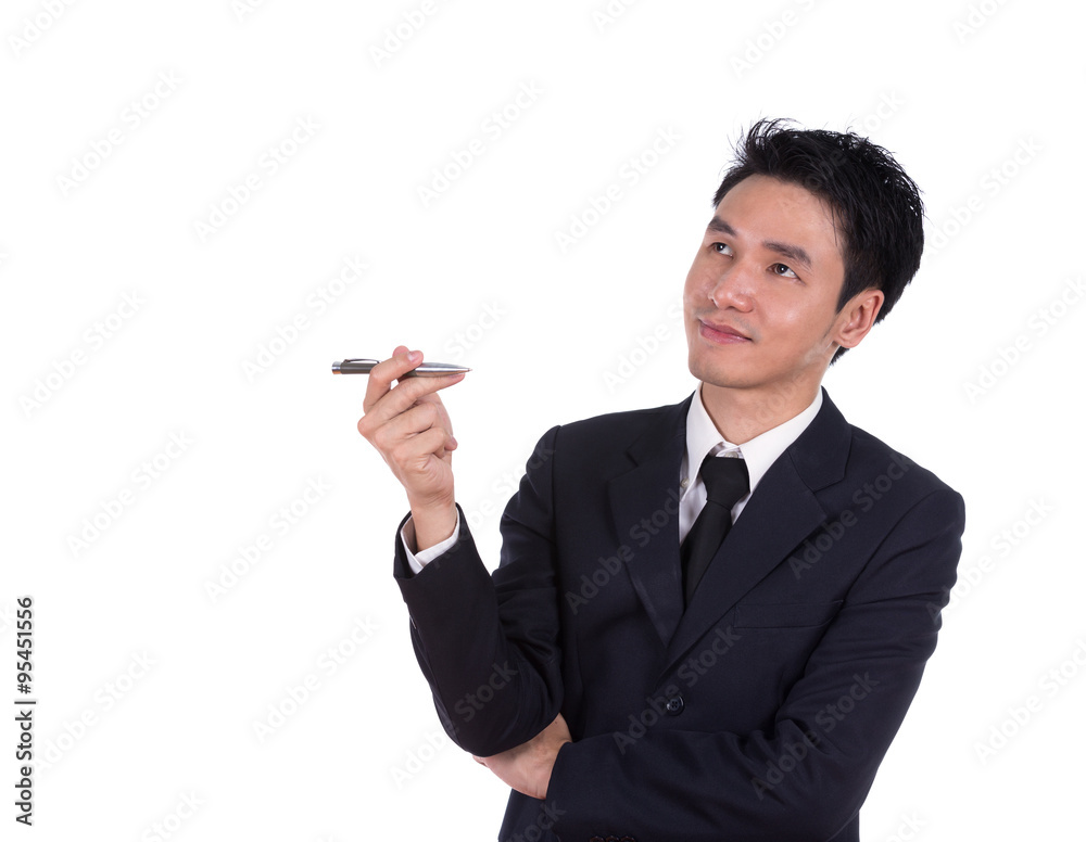 smiling business man thinking smiling business man thinking