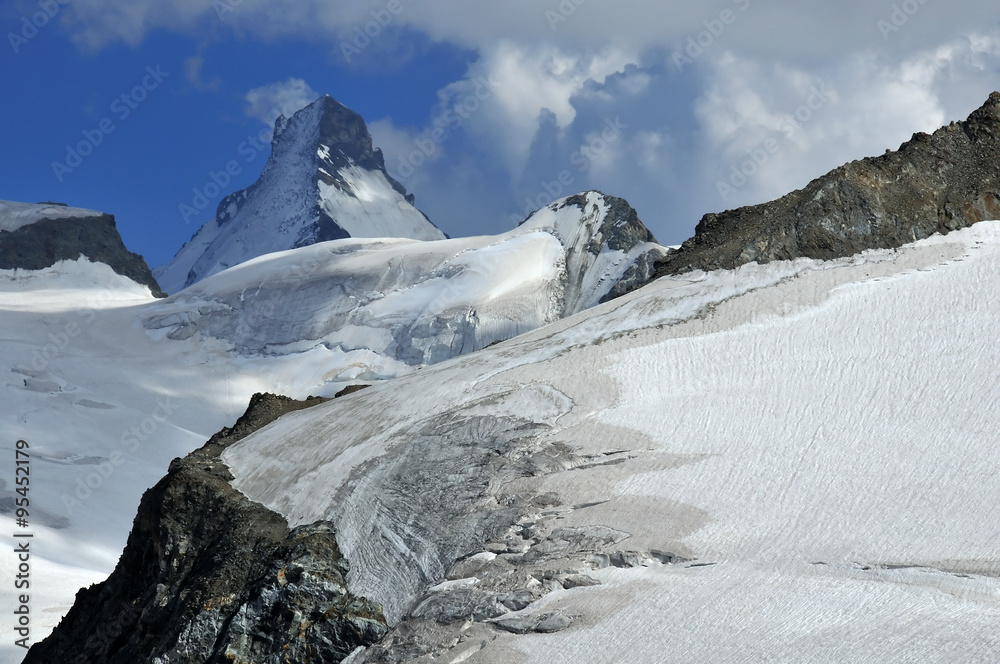 Dent d'Herens and glaciers in the Swiss Alps