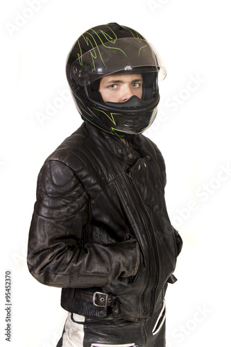 Teen Boy Wearing Motorbike Clothes © Ben Gingell