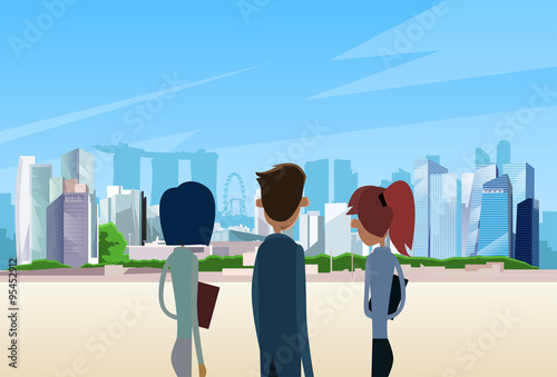 Business People Team Singapore City View Skyscraper