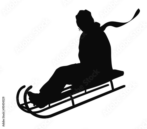 Girl sliding with sledge vector silhouette