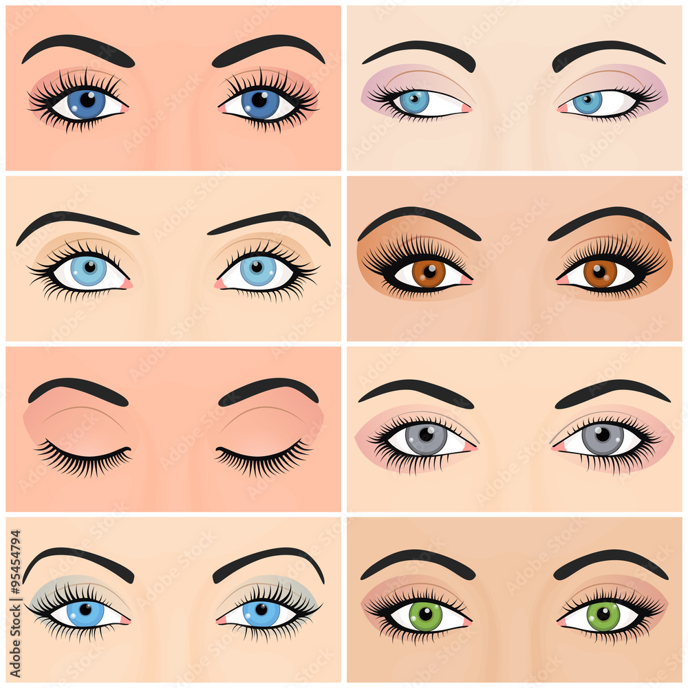 Naklejka premium Set of female eyes and brows image with beautifully fashion design