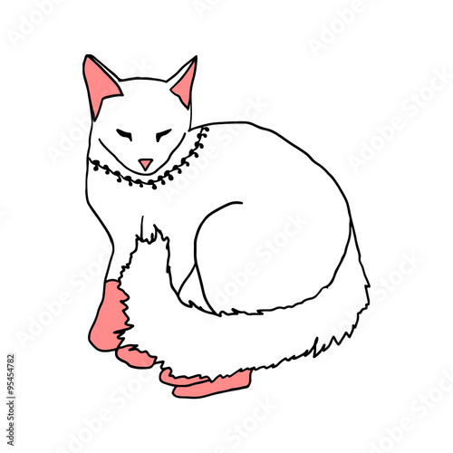 white cat sleeping on white background vector illustration