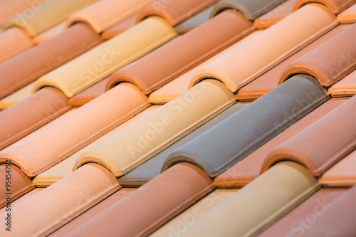 Close up of orange clay roof tiles