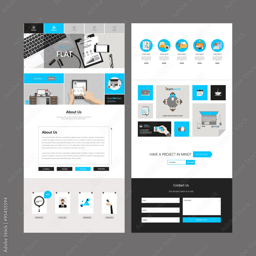 one page business website design, vector