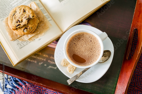 Fototapeta Naklejka Na Ścianę i Meble -  Autumn lifestyle - hot chocolate cookies, blanket book