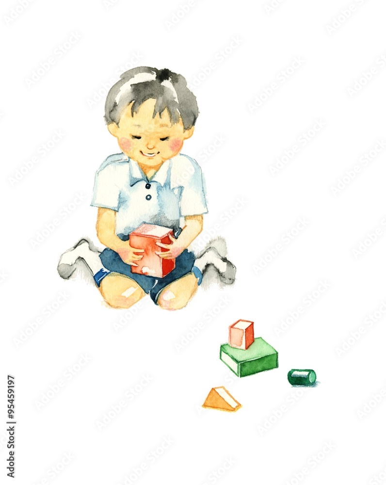 子供と積木、男の子 子供と積木、男の子