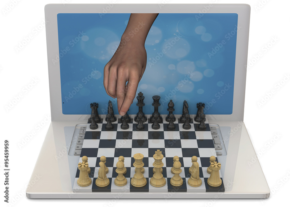 Playing Chess against the Computer - 3D Stock Illustration