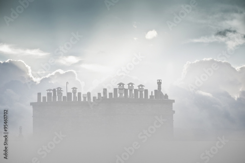 cheminée immeuble toit paris capitale nuage brume pollution