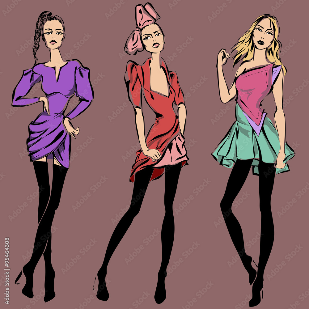 Fashion models in sketch style fall winter Fashion models in sketch style fall winter
