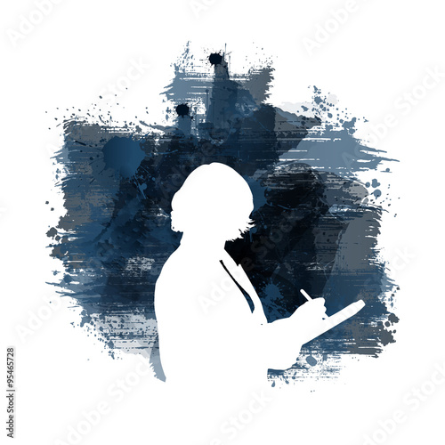 Silhouette einer Frau mit Stift und Notizblock