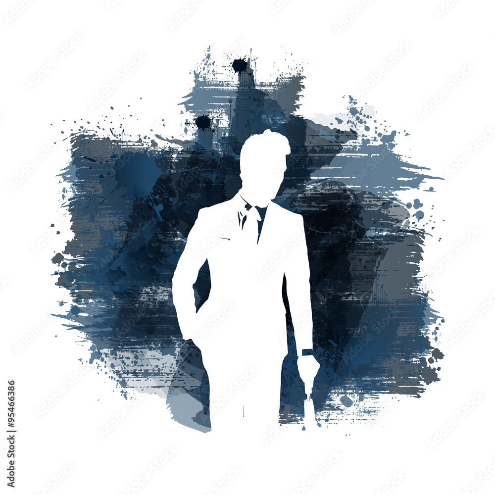 Silhouette eines Mannes in Anzug und Krawatte mit Regenschirm Stock Vector  | Adobe Stock