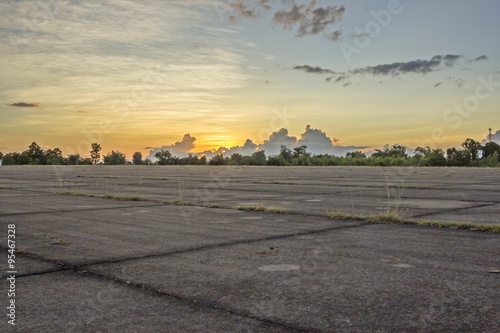 The fling aside, abandoned Airport Runway in Twilight time - Thailand
