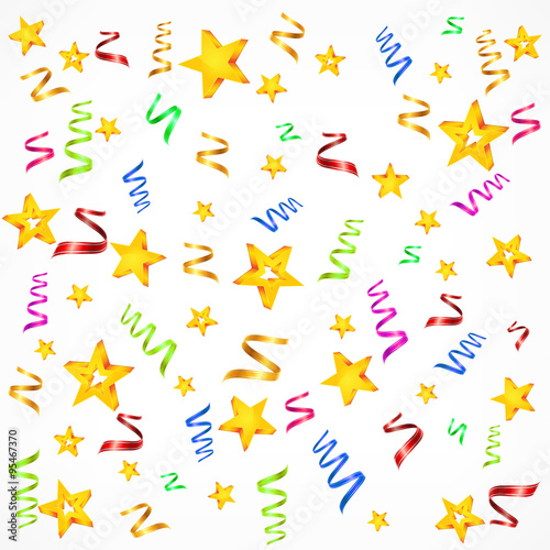 Party decorations background with stars and serpentine, 
