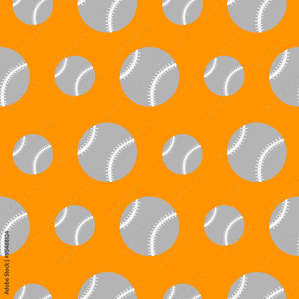 Seamless vector pattern, orange background with baseballs