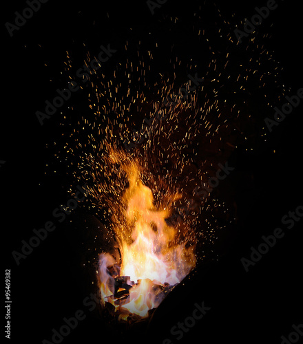 The flame sparks from a forge