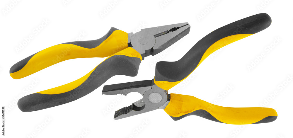 Yellow pliers isolated on the white background Yellow pliers isolated on the white background